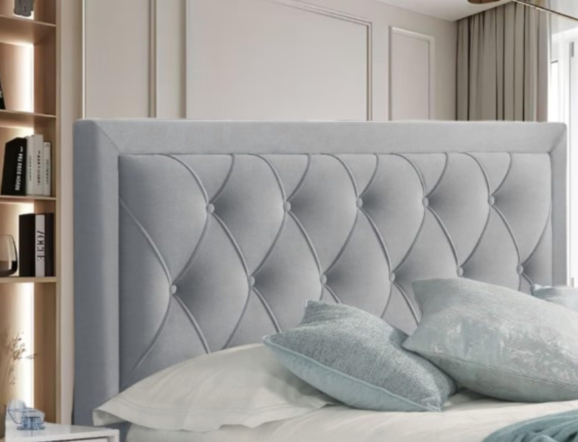 luxisleepltd Plush Velvet Tufted Upholstered Headboard for Divan Bed, 66-112 cm Tall, Grey, Black, Brown, Cream, Queen Size (White, 4ft6-30''Tall)