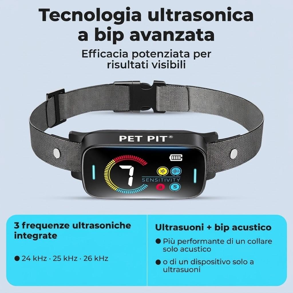 Collare Antiabbaio per Cani Senza Shock Elettrico, Ricaricabile, con 3 Modalità di Addestramento, 7 Livelli di Sensibilità, per Cani Piccoli, Medi e Grandi, Impermeabile IP67