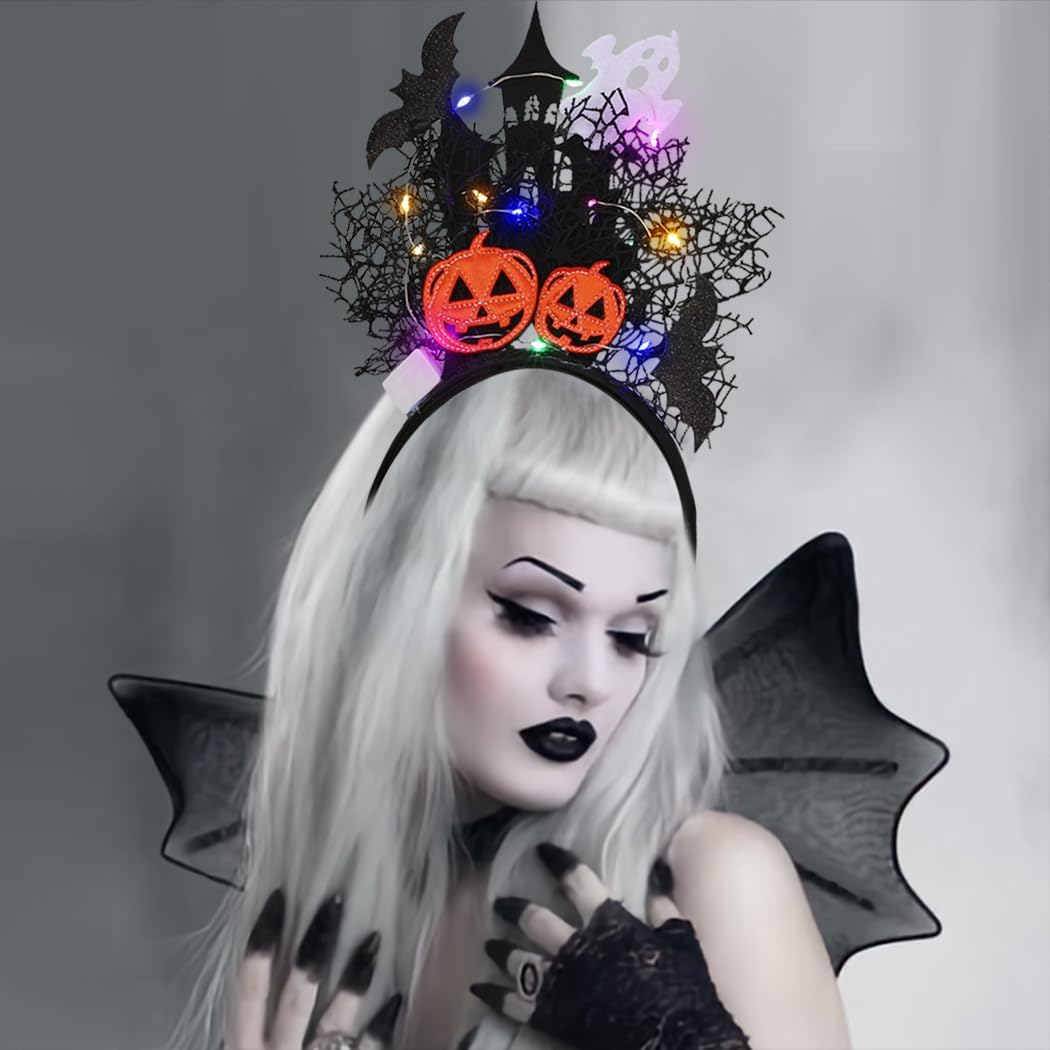 GORTIN Halloween Light up Headband Black Bat Hairband Gohtic Glowing Headpieces LED Halloween Costume Headwear Masquerade Cosplay Rsve Hair Accessories for Women - Image 5