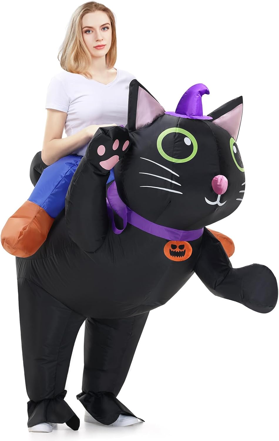 Inflatable Costume Cat for Adult Ride On Cat Blow Up Costumes,Funny Halloween Animal Costume for Women Men Cosplay Party