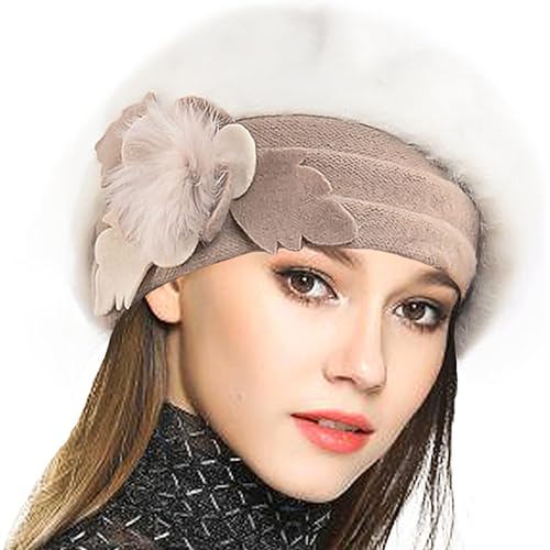 VECRY Lady French Beret 100% Wool Beret Floral Dress Beanie Winter Hat
