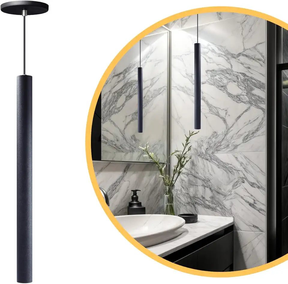 Pendente Luminária Tubo Preto 50 Cm Balcão de Cozinha