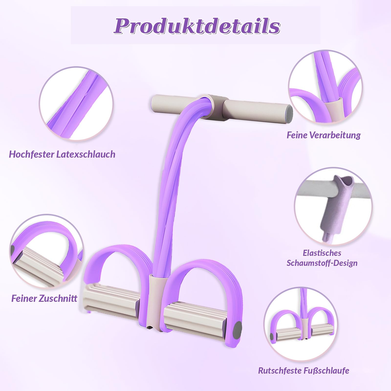 Pedal Widerstandsband mit Griff, Bauchtrainer für Zuhause, Sit Up Trainingsgeräte Bodybuilding Expander, 6 Tubes Elastische Zugseil, Resistance Bands Fitnessgeräte für Zuhause Abnehmen Training