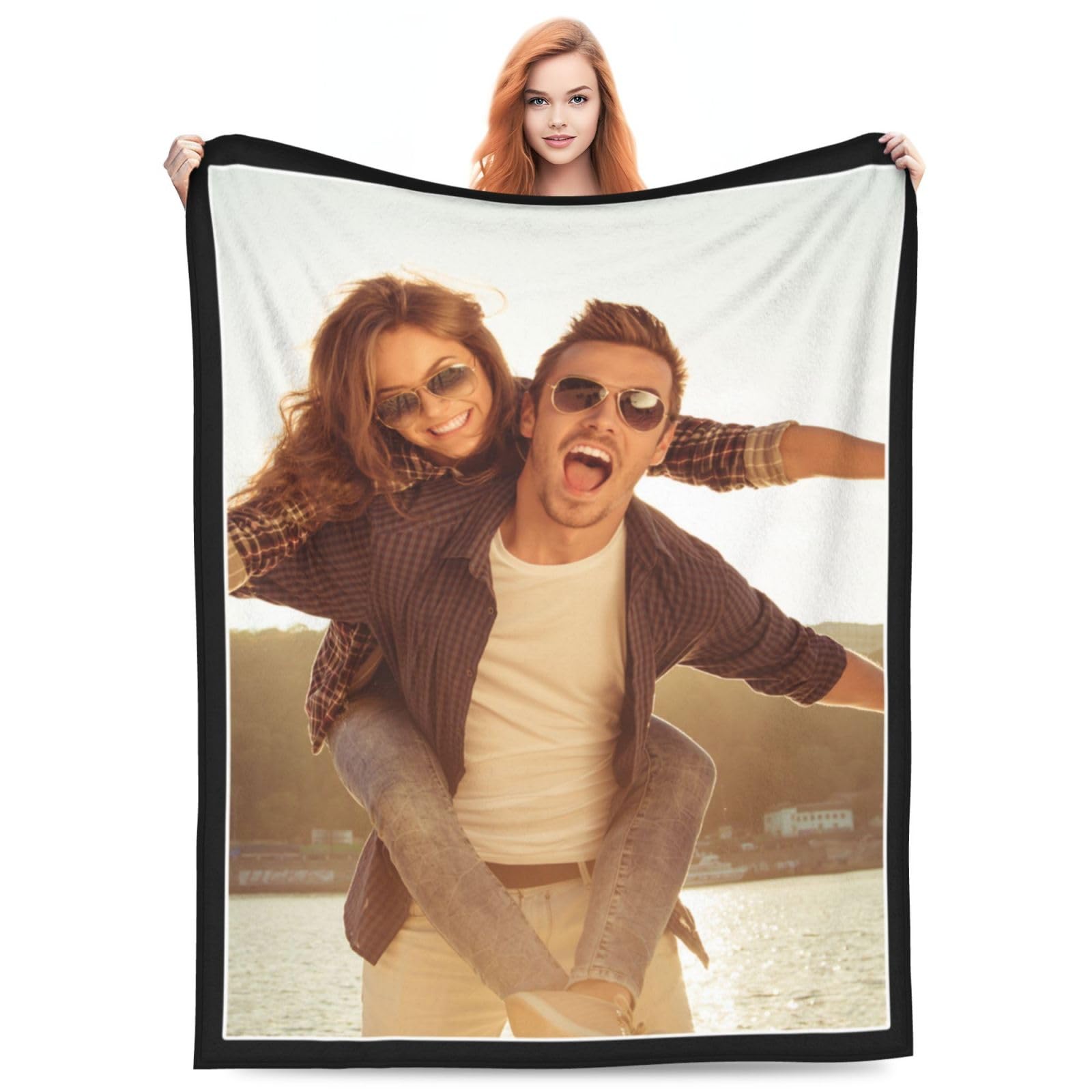 GiftDIYIdea Custom Blanket with Photo Text Personalized Photos Blankets Customize Gifts for Mom Dad Couple Girlfriend Boyfriend Wife Husband