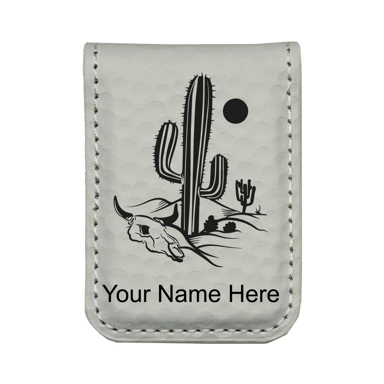 LaserGram Slim Magnetic Money Clip, Cactus, Personalized Engraving Included (Golf White)
