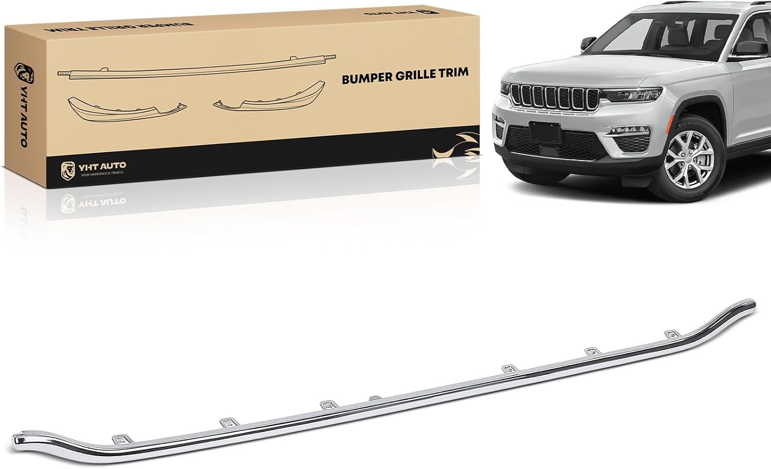 YHTAUTO Front Lower Bumper Molding Compatible with Jeep Grand Cherokee(WK2 Series) 2022-2024, Grand Cherokee L(WL Series) 2021-2024, Fits Model with Tow Hooks