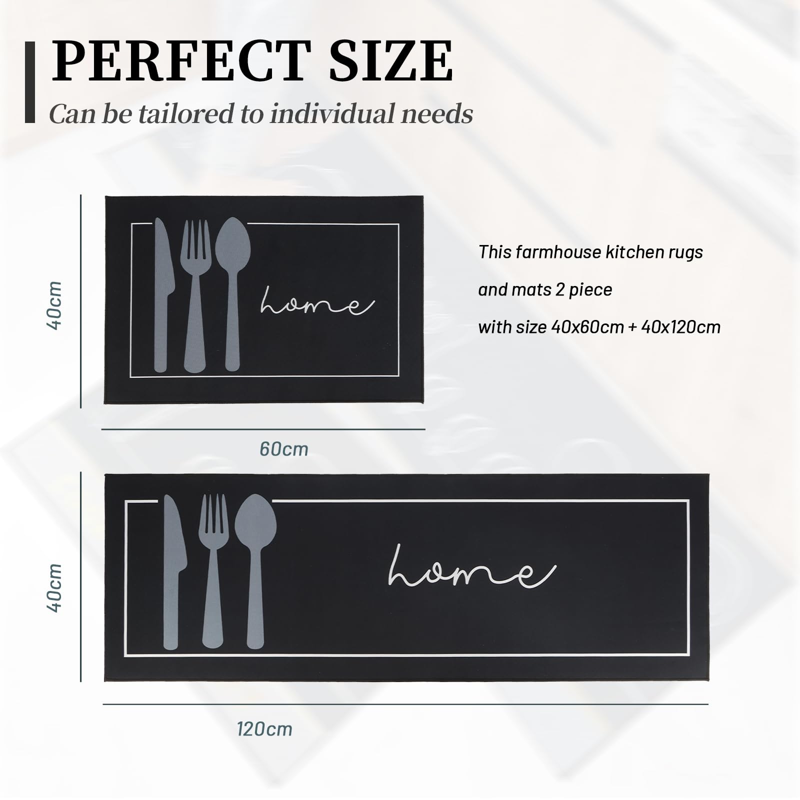 2 Pièces Tapis de Cuisine Antidérapant, Tapis de Cuisine Lavable, pour Couloir, Salle à Manger, Entrée et Tapis de Porte