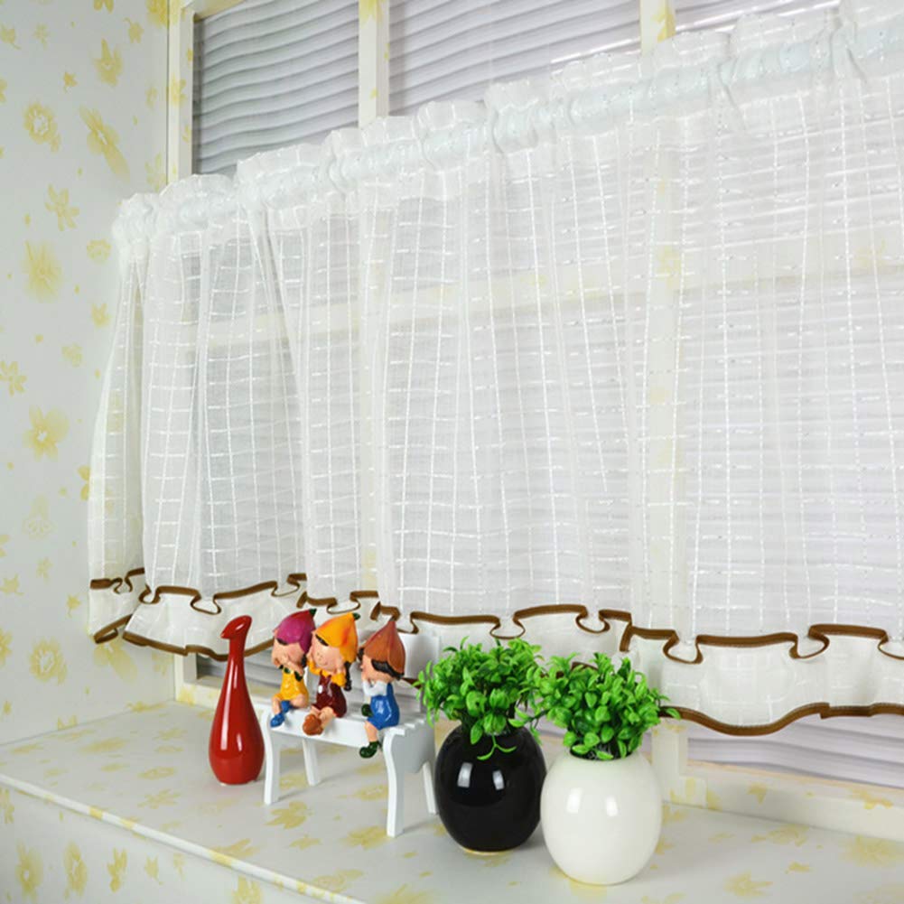 Cortina pequeña decorativa rUrEu de 140x60 cm blanca y café para barra de cocina