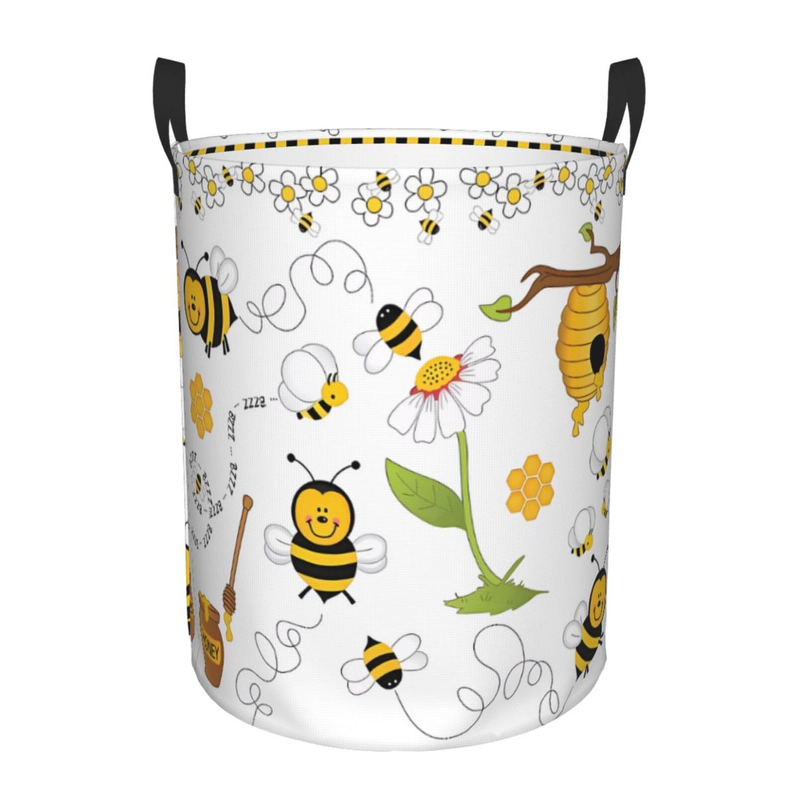 M Circular Hamper – Collapsible Flying Bees Daisy Honey Print Laundry Basket