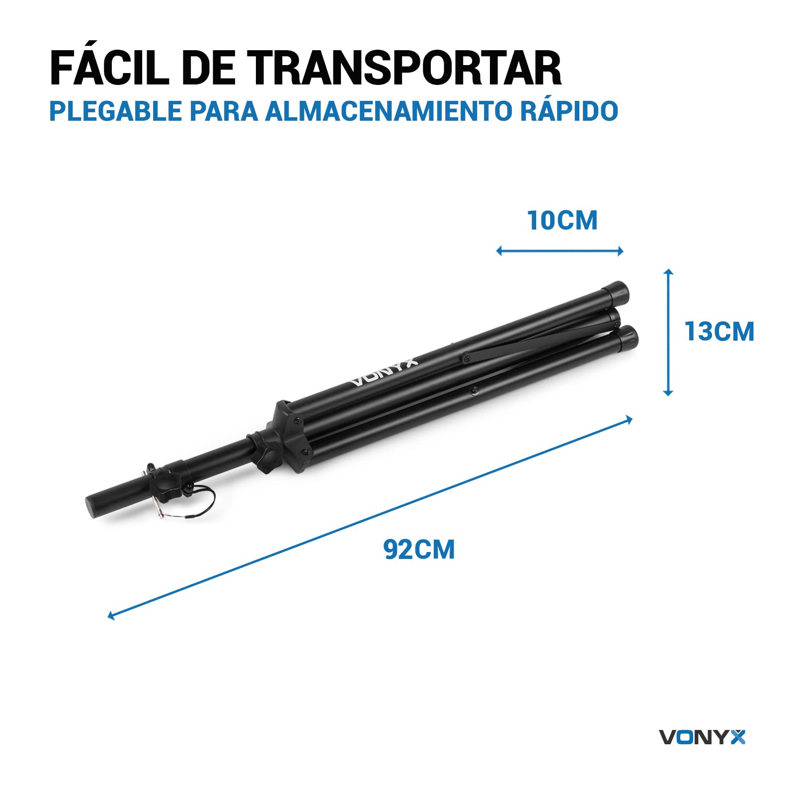 Vonyx LS01 Soporte de Altavoz con Altura Ajustable hasta 180cm con 5 Posiciones, Carga máxima 30 Kg, Pasador de Bloqueo de Seguridad, para Altavoces con Agujero de 35mm, Acabado en Color Negro Mate