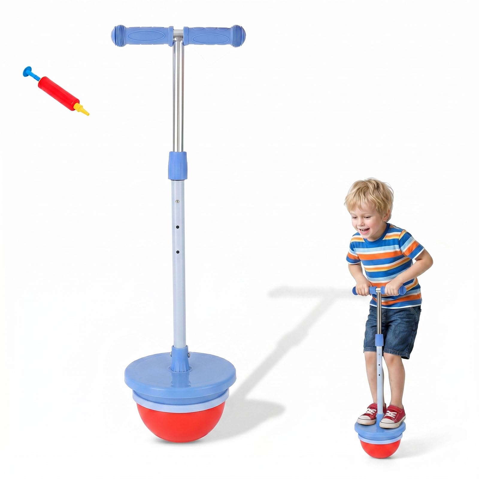 Hüpfball Kinder Höhenverstellbar - 2 In 1 Springball mit Griff - Pogo Ball Bis 300 Kg Für Kinder und Erwachsene - Outdoor Spielzeug Ab 3 4 5 6 8 Jahre - Balance und Koordination Training (Dunkelblau)