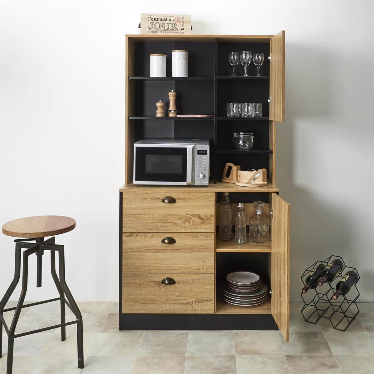 AltoBuy DINAJ - Buffet Vaisselier Multi-Rangement Aspect Bois