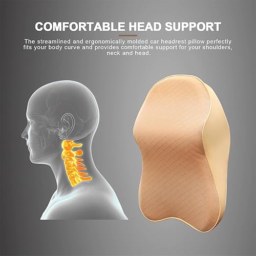 Miniatura 3 de Cojines para reposacabezas de asiento de automóvil, almohada ergonómica de espuma viscoelástica 3D para el cuello del auto con funda extraíble,