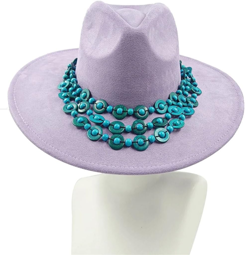 Generic Suede Fedora Women's Drop Top Panama Hat Colorful Wide Brim Church Jazz Hat 8 M56-58CM, Medium