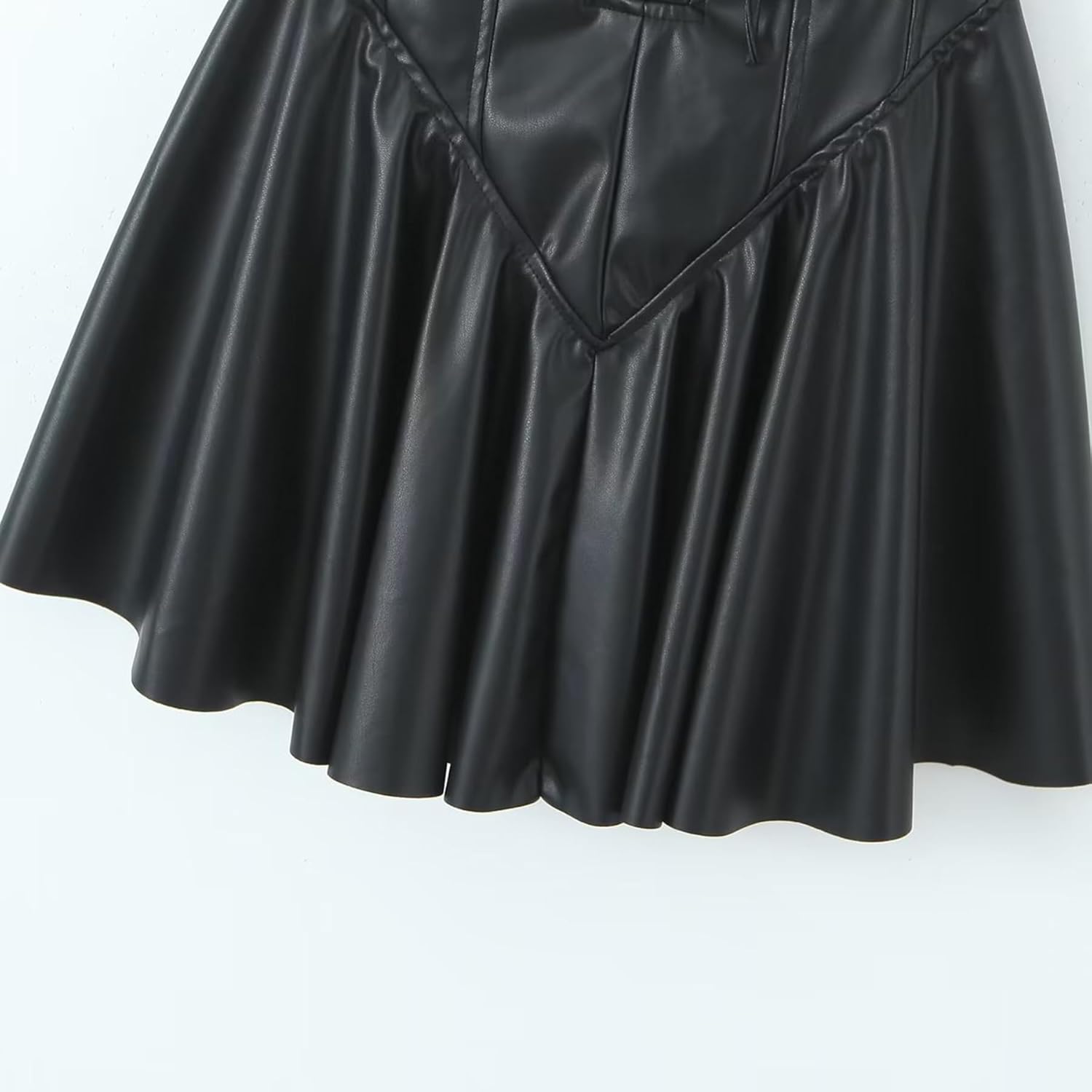 LKOUS Sexy Club Mini Dress for Women's, Spaghetti Strap Bandage Leather Swing Short Dresses - Image 5