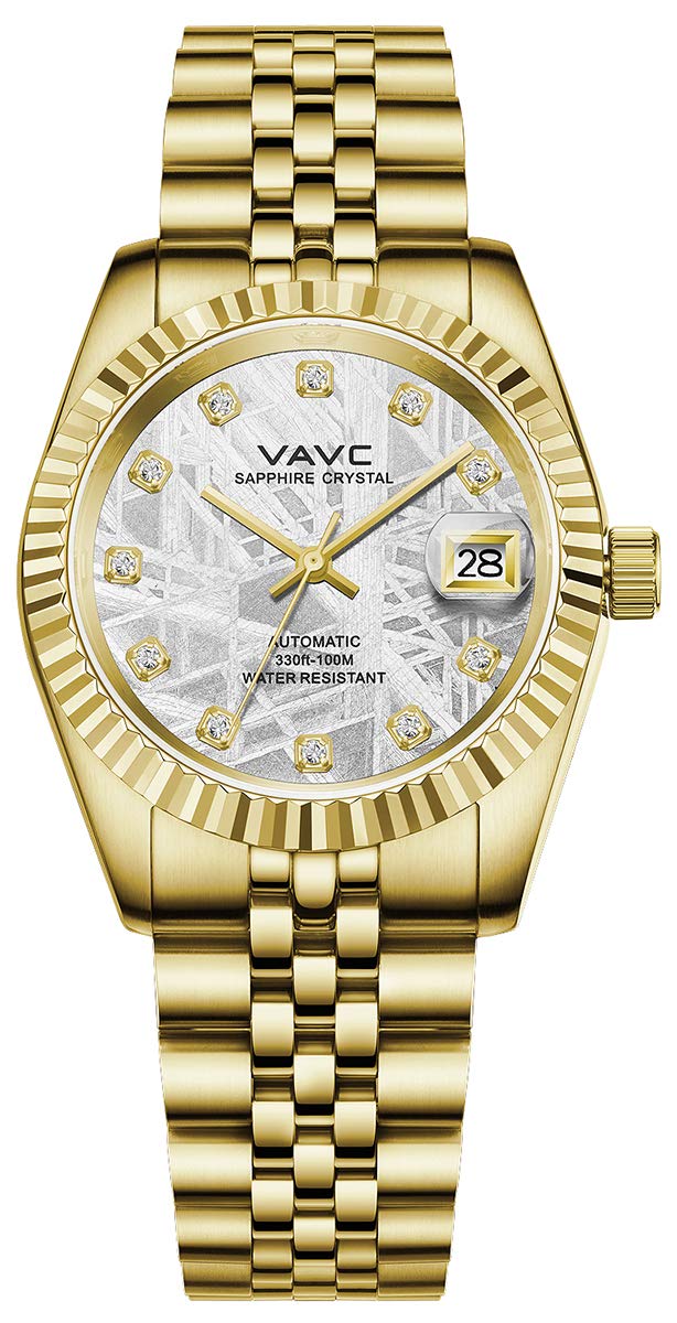 VAVC Men's Meteorite Dial Waterproof Automatic Self Wind Wrist Watch with Two Tone Stainless Steel Band