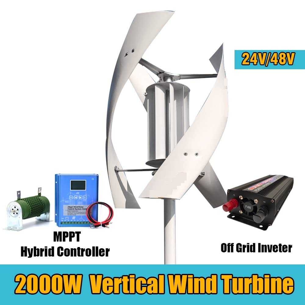 Kit generatore eolico a turbina Generatore di turbina eolica ad asse verticale 2000w Set completo Kit for uso domestico con uscita CA 48v for mulino a vento con inverter di controllo per casa con giar