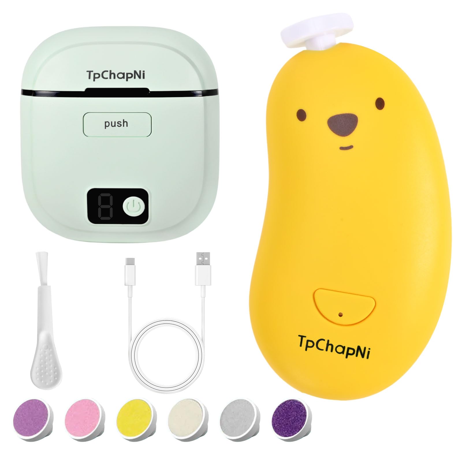 Electric Nail Clipper, Baby Nail Trimmer Electric, Baby Nail Clippers with Light,2-in-1 Nail File Set Rechargeable for Infant Baby,Toddler Kids, with 6 Grinding Heads,3 Speed Modes TpChapNi