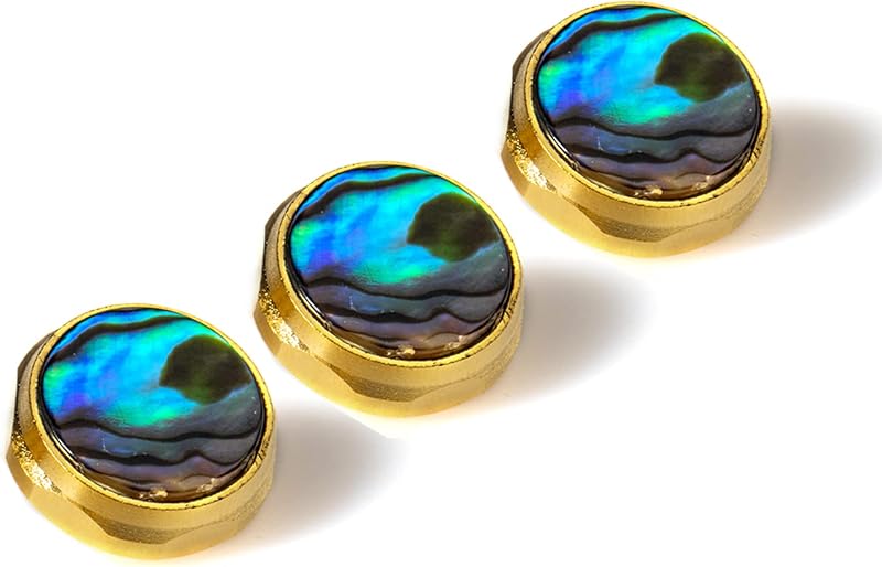 3-Pack Trumpet Valve Caps Finger Button Replacement | abalone shell inlay finish, decorative button upgrade, fits most standard trumpets, 3 piece set, brass instrument accessory