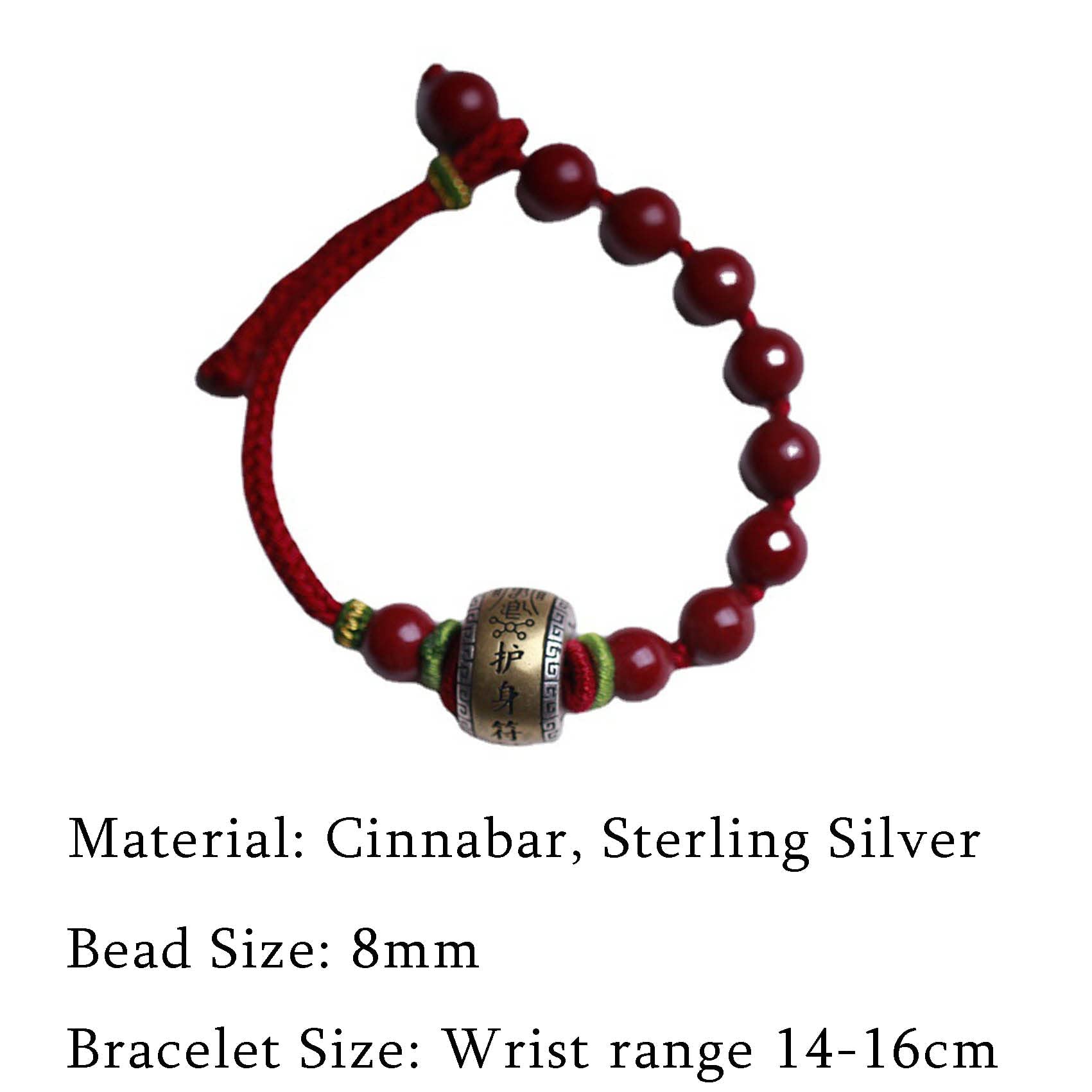 Pulsera Feng Shui Pulsera de Piedra cinabrio Natural Amuleto de Plata esterlina Pulsera de Hilo Rojo Pulsera con Cuentas de Cristal de 8 mm Pulsera Budista Hecha a Mano de la Suerte Talismán para la