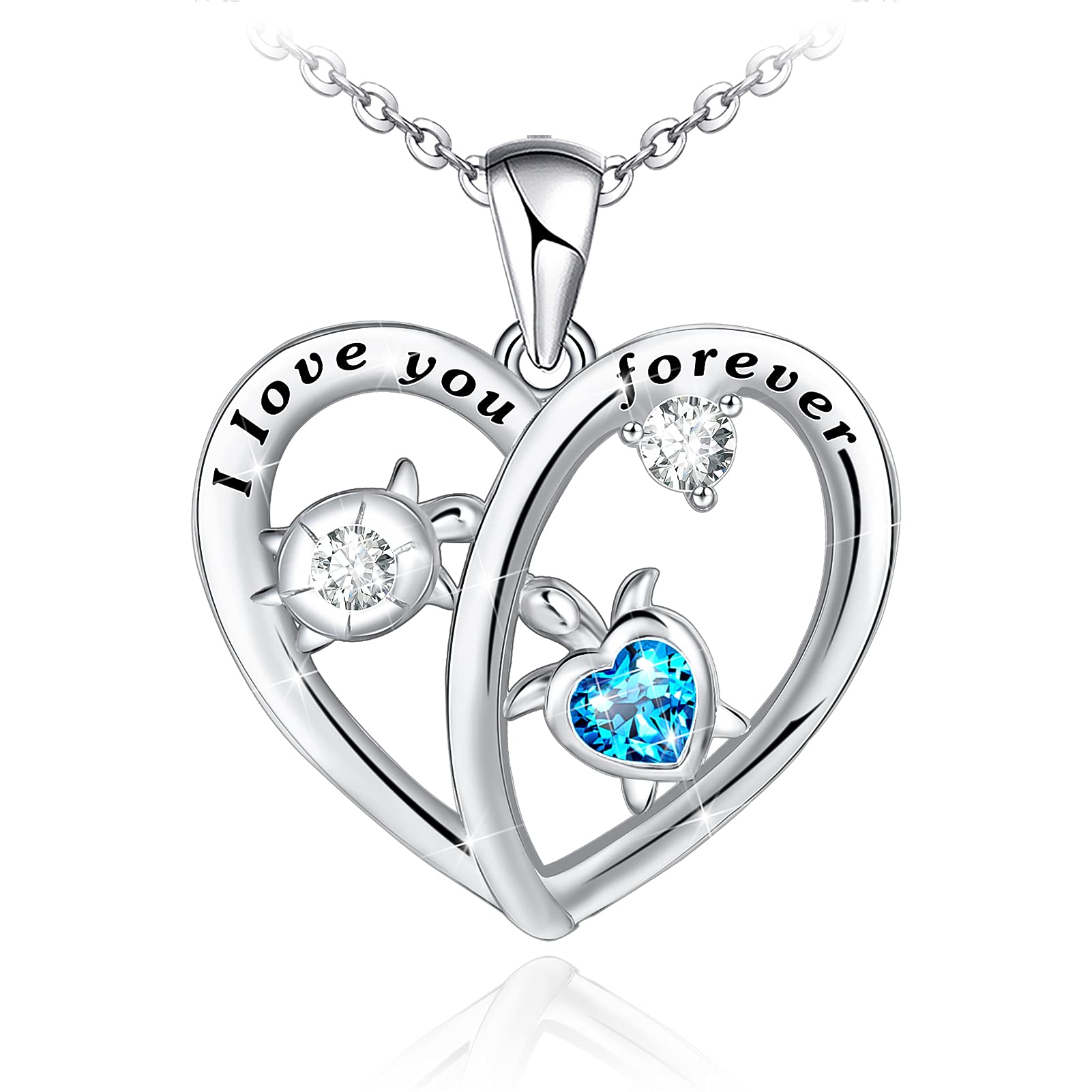Distance Sea Turtle Necklace for Women, Mom and Baby Love Heart Necklace for Women, 925 Sterling Silver Ocean Spray Sea Turtle Pendant Necklace Birthday Gifts for Daughter Wife