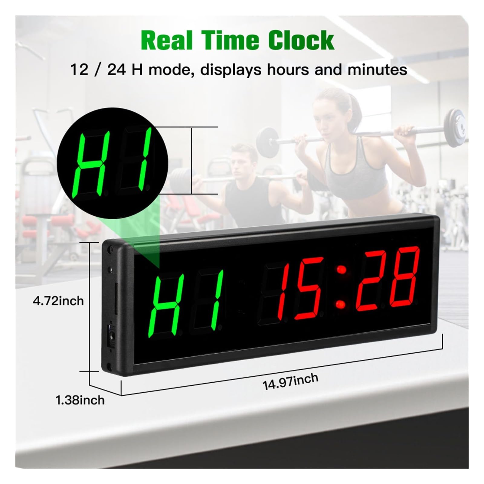 Temporizador de Gimnasio, Temporizador de Gimnasio de 2,3 ", Temporizador de intervalo LED, Reloj de Pared de Cuenta Regresiva Digital, Temporizador de Fitness, dígitos de 2,3 Pulgadas, cronómetro de
