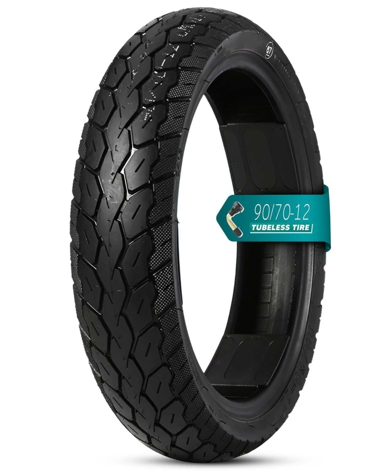 90/70-12 Opona Motocyklowa Tubeless, 90/70/12 Opona 4P.R., 250 KPa, Maksymalna Ładowność 128 kg, 90 70 12 Odporna na Przebicie, Wzór All-Terrain dla Skuterów, Wysoka Trwałość(1pc)