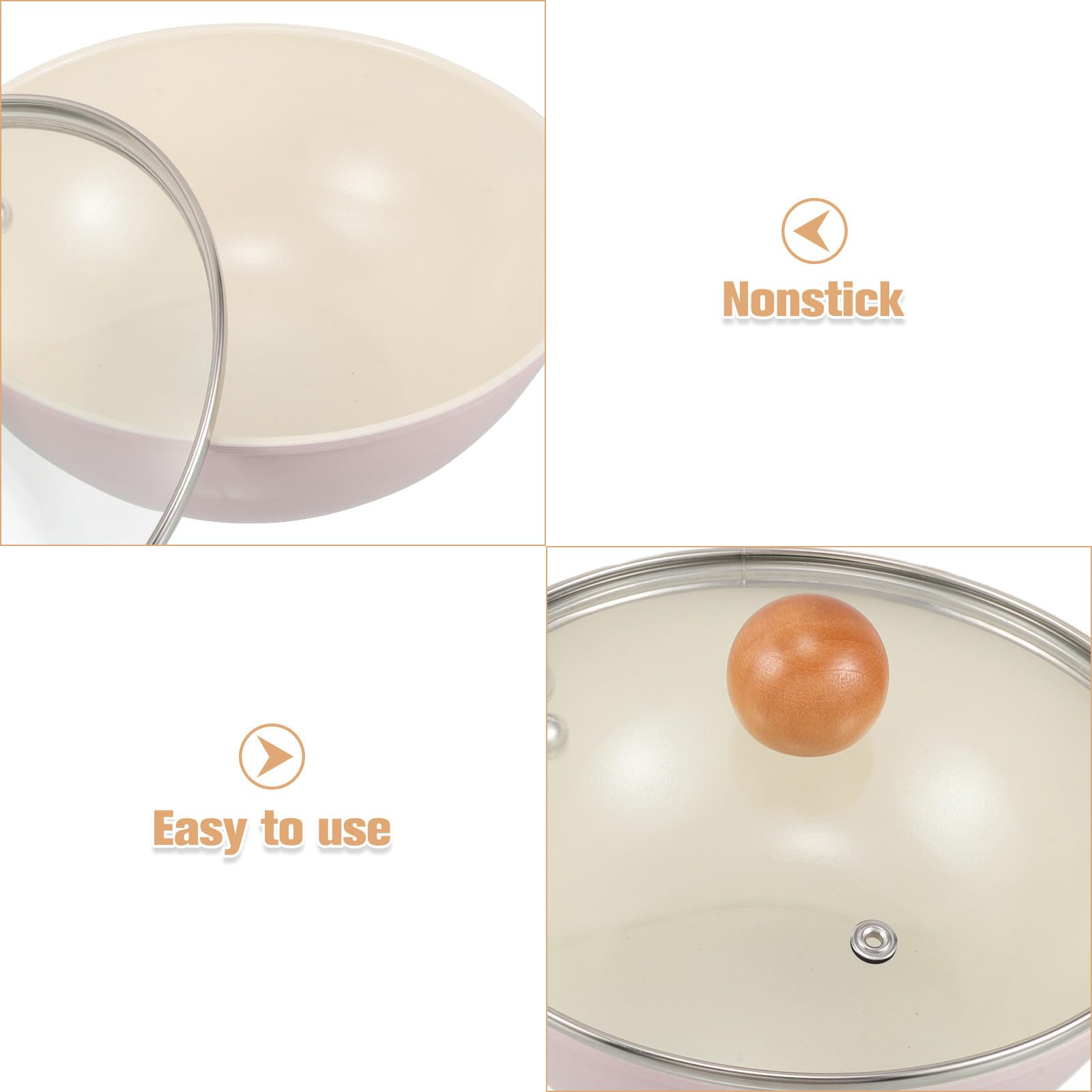 Mobestech Sartén de Hierro Antiadherente con Mango de Madera y Tapa de Vidrio para Cocina de Inducción, Resistente al Desgaste y Superficie Antiadherente