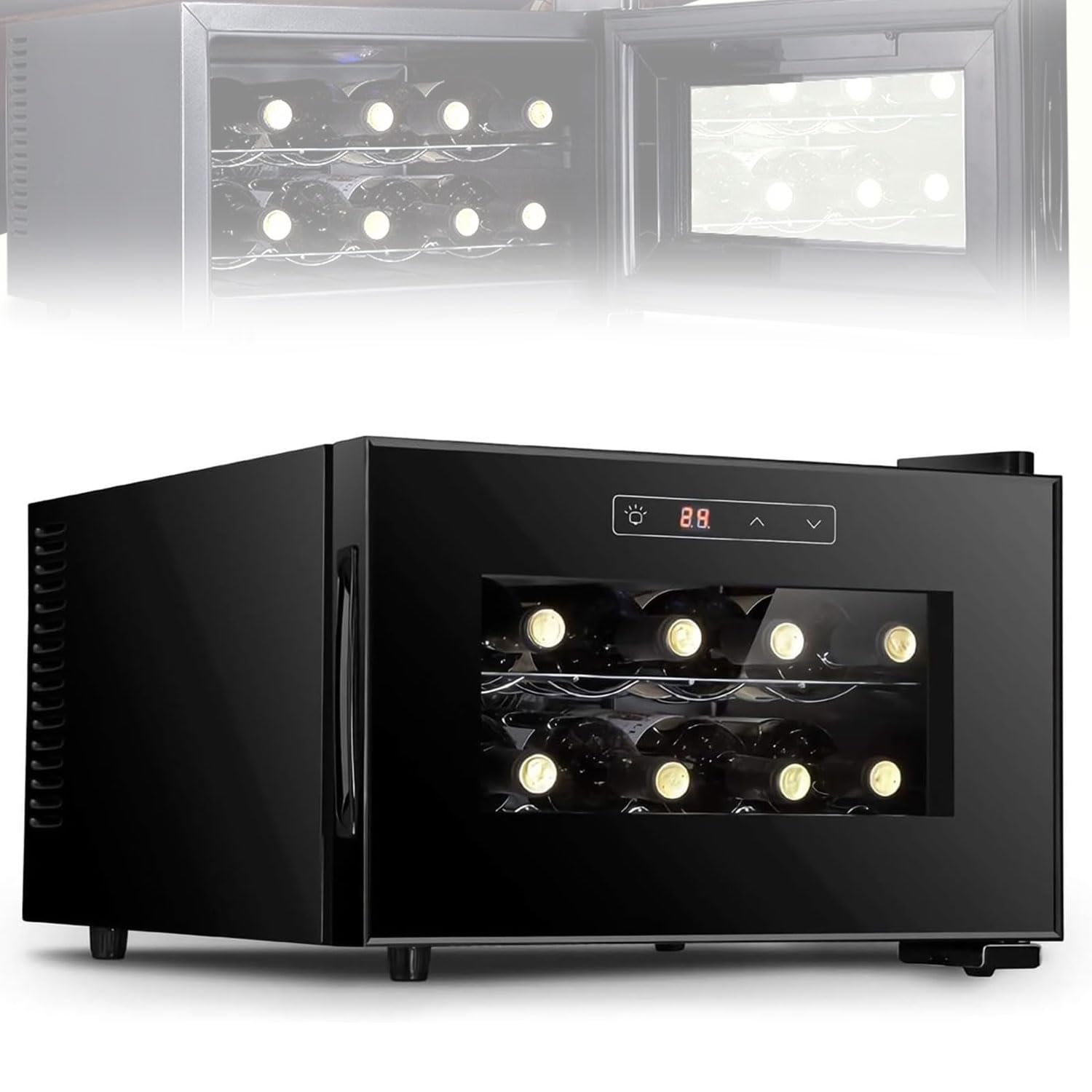 BDJSN70W Electronic Wine Cooler, 8 Bottle Digital Display Freestanding Refrigerator Quiet Fridge, 8-18℃ Control, Small Bar Wine Cellar, for Home, Office, Bar, Hotel