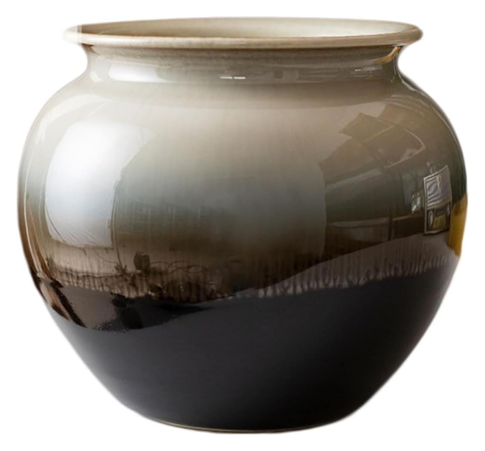 Vase Desktop Glossy Glazed Grey and White Gradient Ceramic with Dried Flowers in Water Minimalist Modern Ornament