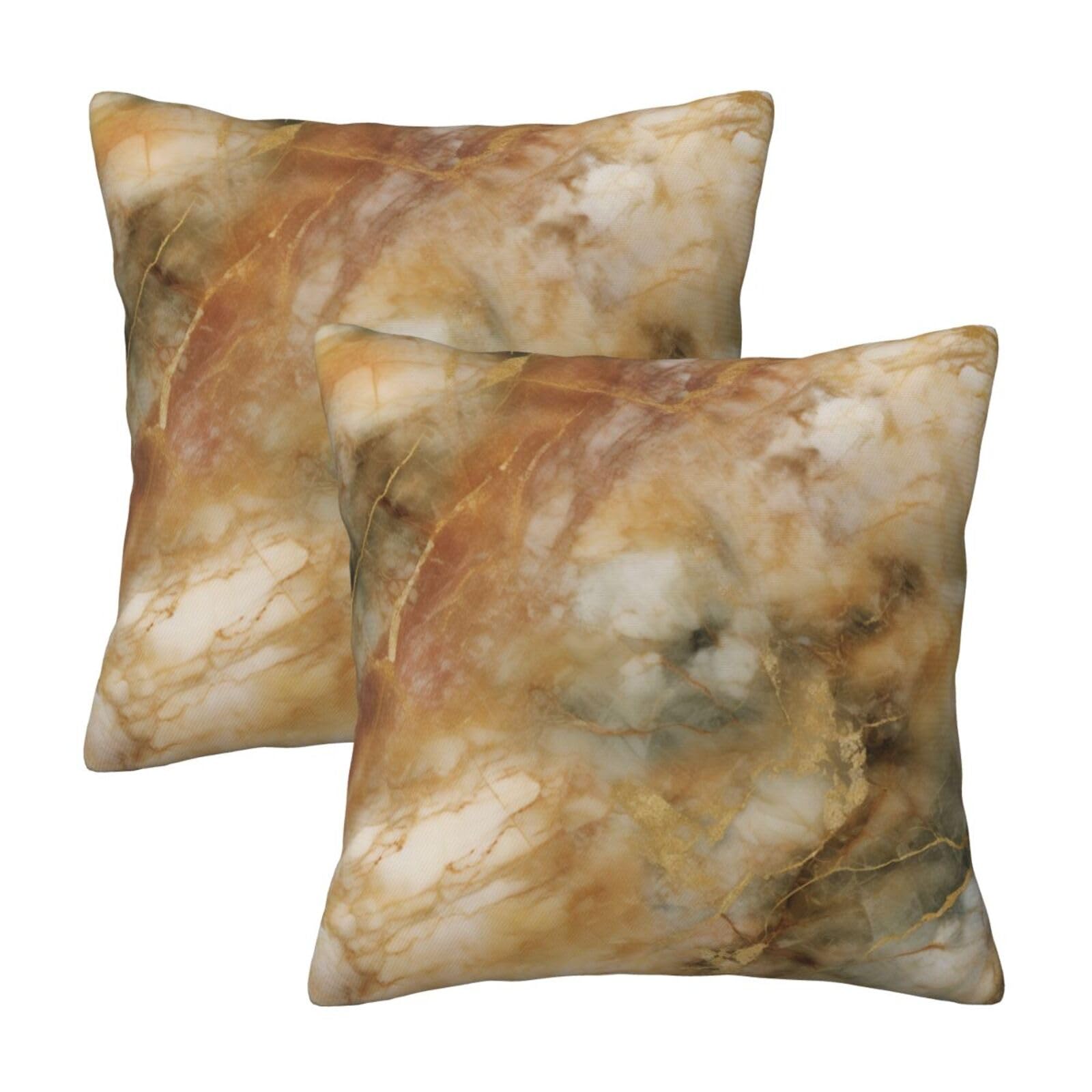 Golden Marble Throw Pillow Cases 2 Pack Square Pillowcases Soft Pillow Protectors for Couch Livingroom Sofa Bed Office Car,30x30 CM