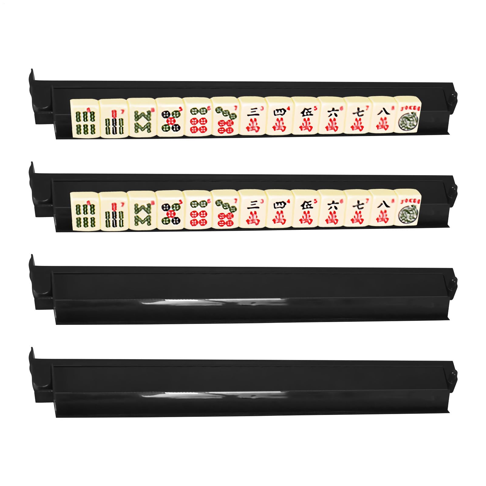 Mahjong Rack and Pusher - 4 Piece Dominoes Game Stands, Majiang Tile Holder Set, Durable Tabletop Organizer For Board Game Players | Smooth Tile Sliding Accessory For Family Gathering Club Night