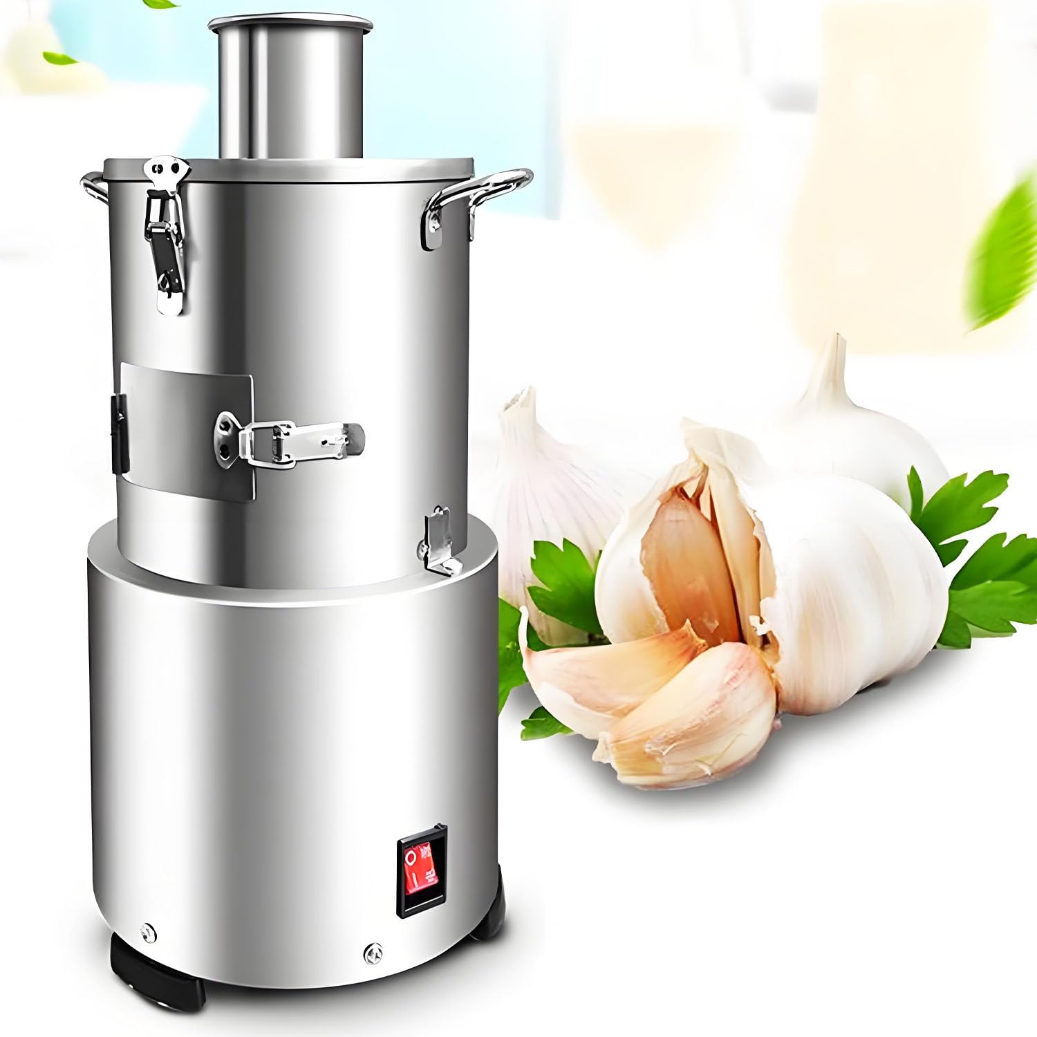 Peladora de ajos Industrial de 200 W, peladora de ajos Comercial eléctrica de Acero Inoxidable, Rendimiento máximo de ajo pelado: 35 kg/h, con radiador Grande, para restaurantes, barbacoas