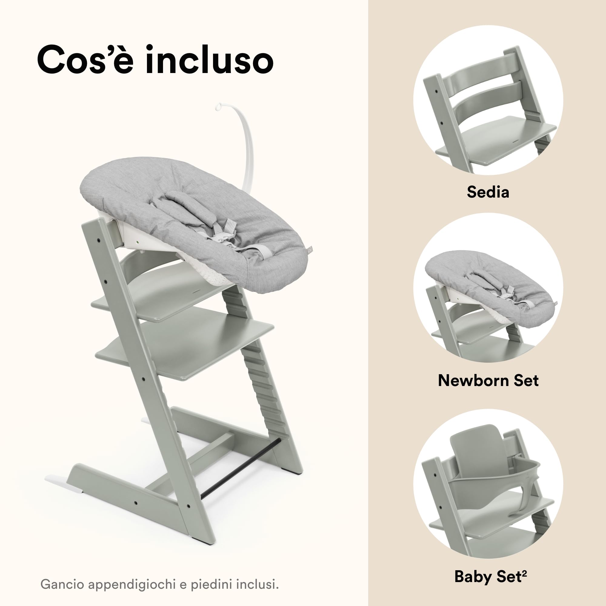 Seggiolone Tripp Trapp di Stokke, Glacier Green (Include Sedia + Baby Set 2) con Newborn Set - Design Sicuro, Regolabile, Ergonomico