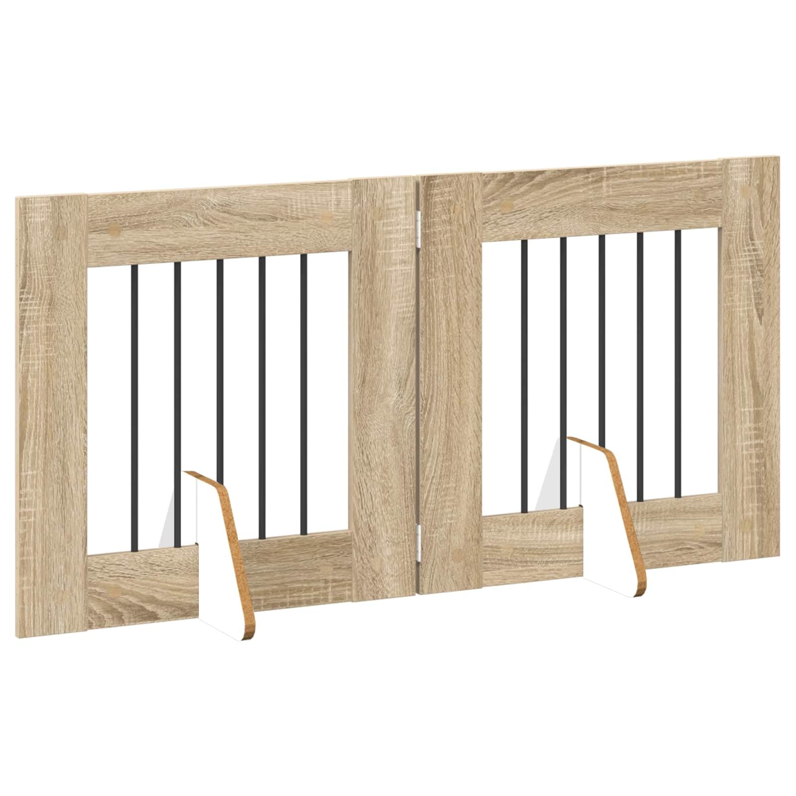 Puerta para perros con soporte, 2 unidades, roble Sonoma, 60 x 60 cm, plegable, portátil, modular, ampliable, protección ampliable, barrera segura para entrenamiento de cachorros