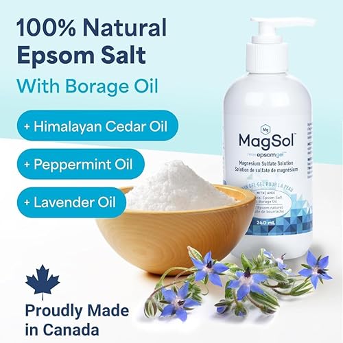 Miniatura 7 de Magsol Loción de magnesio con sal de Epsom y aceite de borraja, gel tópico para relajación, calmante piel e hidratación, 8.1 fl oz  Fórmula no