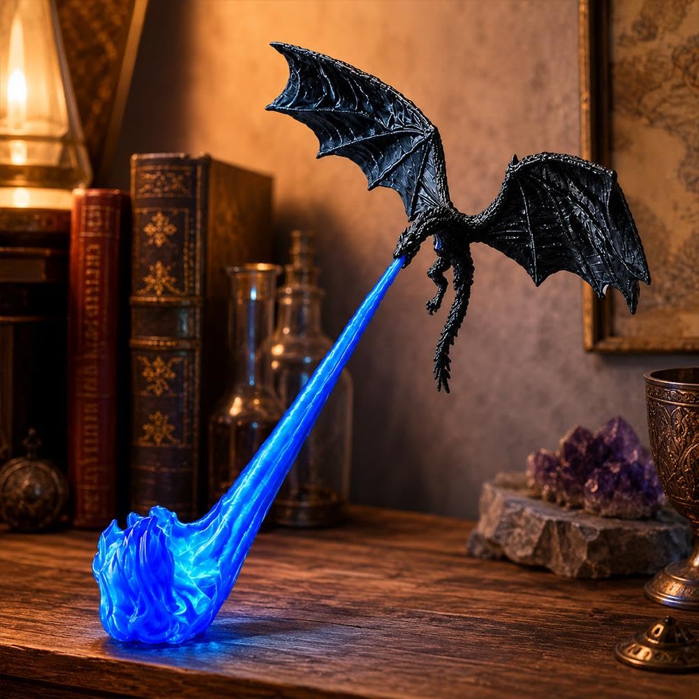 3D Printed Fire Breathing Dragon Bookends, Dragon Flame Book Nook Decor