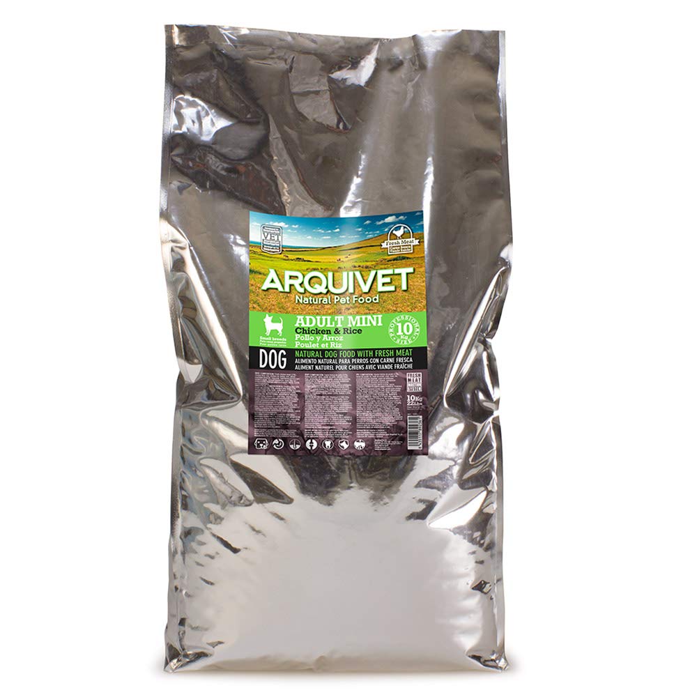 Arquivet Adult Mini Pollo y Arroz - Pienso Natural Premium para Perros Adultos de Razas pequeñas - Alimento seco para Perros - Croqueta pequeña - Alta digestibilidad, 10 kg (Paquete de 1)