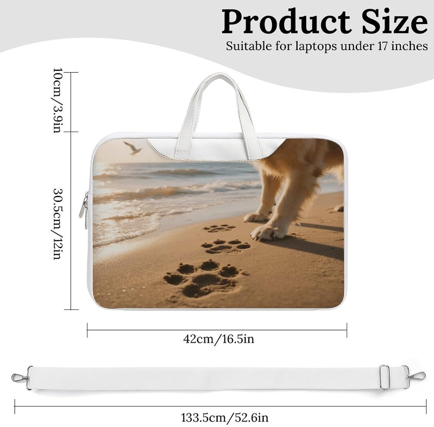 Dog Paw Print 42x30.5cm White-style Laptop Bag Leather Tablet Computer Briefcase Large Capacity Work Business Tote Bags for Office