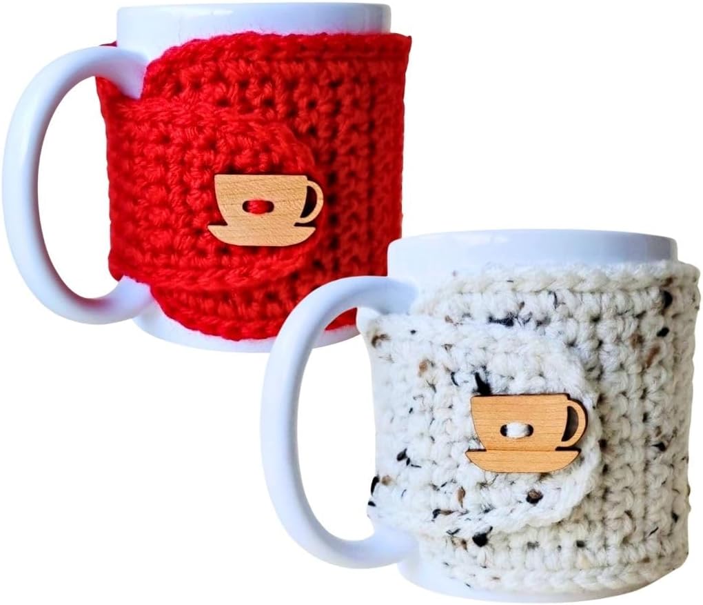 Mug Cozy with Wooden Cup and Saucer Button Set of 2 Custom Color Options