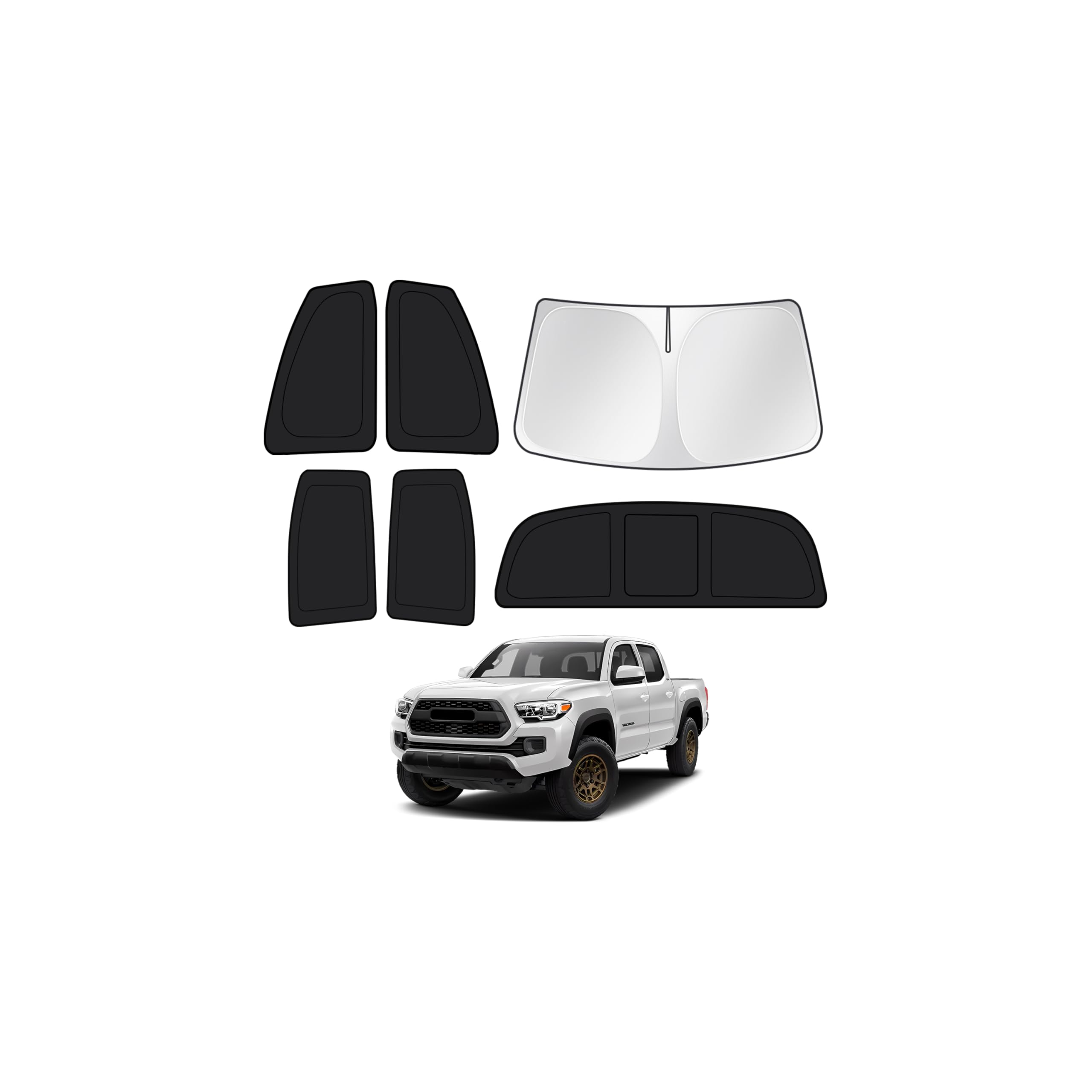 Canvcle Window Shades for 2016-2023 Toyota Tacoma Accessories Windshield Sun Shade Side Rear Window Covers Sunshade Sun Visor Shield Privacy Protection for Camping Keep Vehicle Cool Black 6PCS