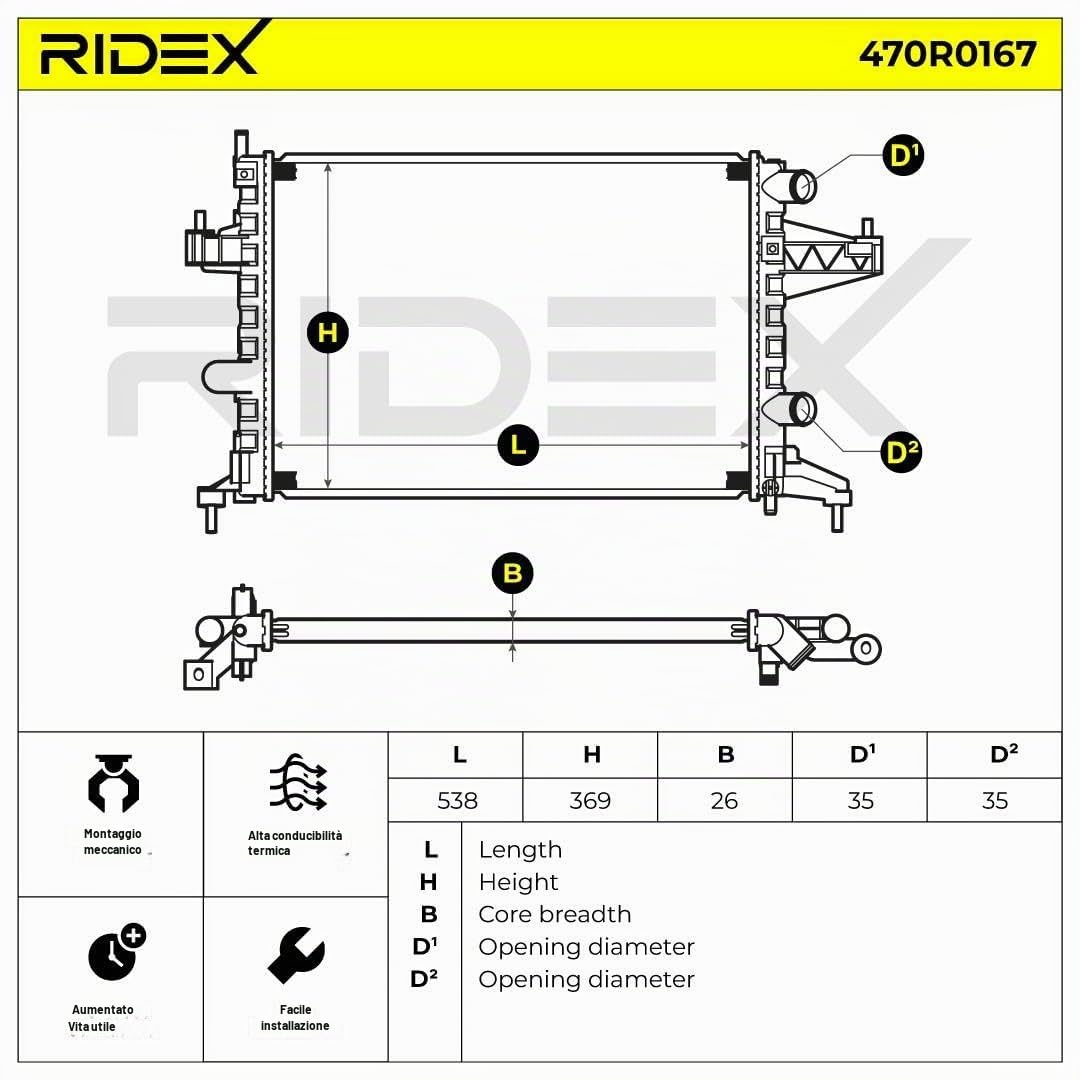 RIDEX 470R0167 Radiatore motore senza telaio Compatibilità con OPEL Corsa C Hatchback X01