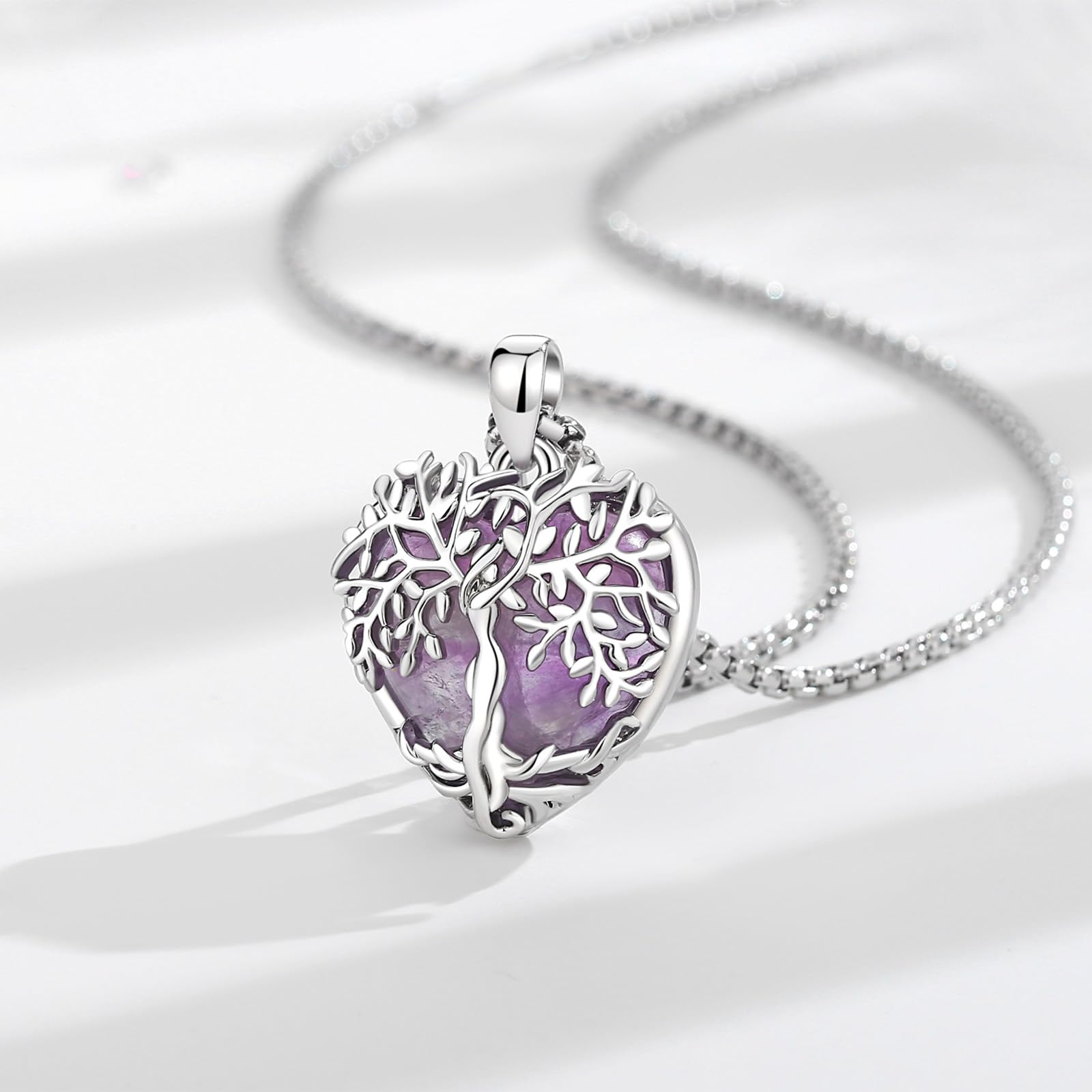 AEONSLOVE Collier Arbre de Vie avec Cristal pour Femme Pendentif Arbre de Vie avec Améthyste Malachite Collier Cristal de Guérison Pendentif Pierre de Lune Obsidienne Bijoux en Turquoise