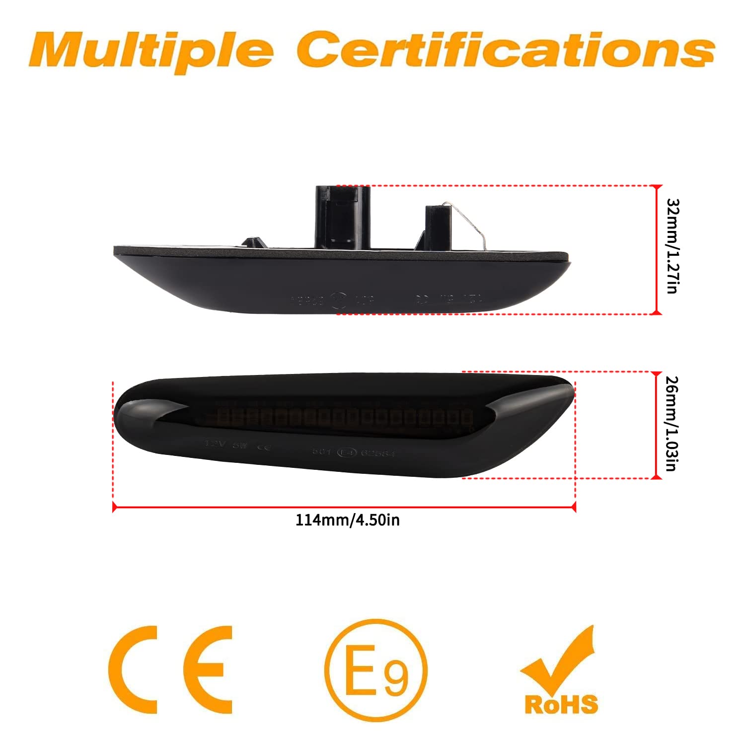 Frecce Laterale Dinamico a LED per BM-W E92 E46 E87 E81 E36 E90 E91 E60 E61 E88 E93 E53, Indicatori di Direzione Laterale a LED 2 Pezzi Nero Canbus