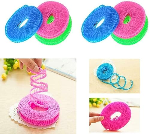 Miniatura 2 de ALINNA - Paquete de 3 tendederos de nailon resistente al viento, color rosa, azul, verde, cuerda de secado de ropa ajustable, línea de ropa de