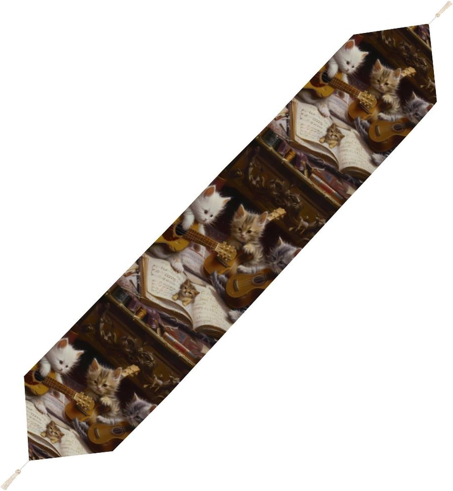 Vintage Cats The Musician Table Runner Short Plush Table Cloth Kitchen Dining Table Decoration for Home Party 178*33cm