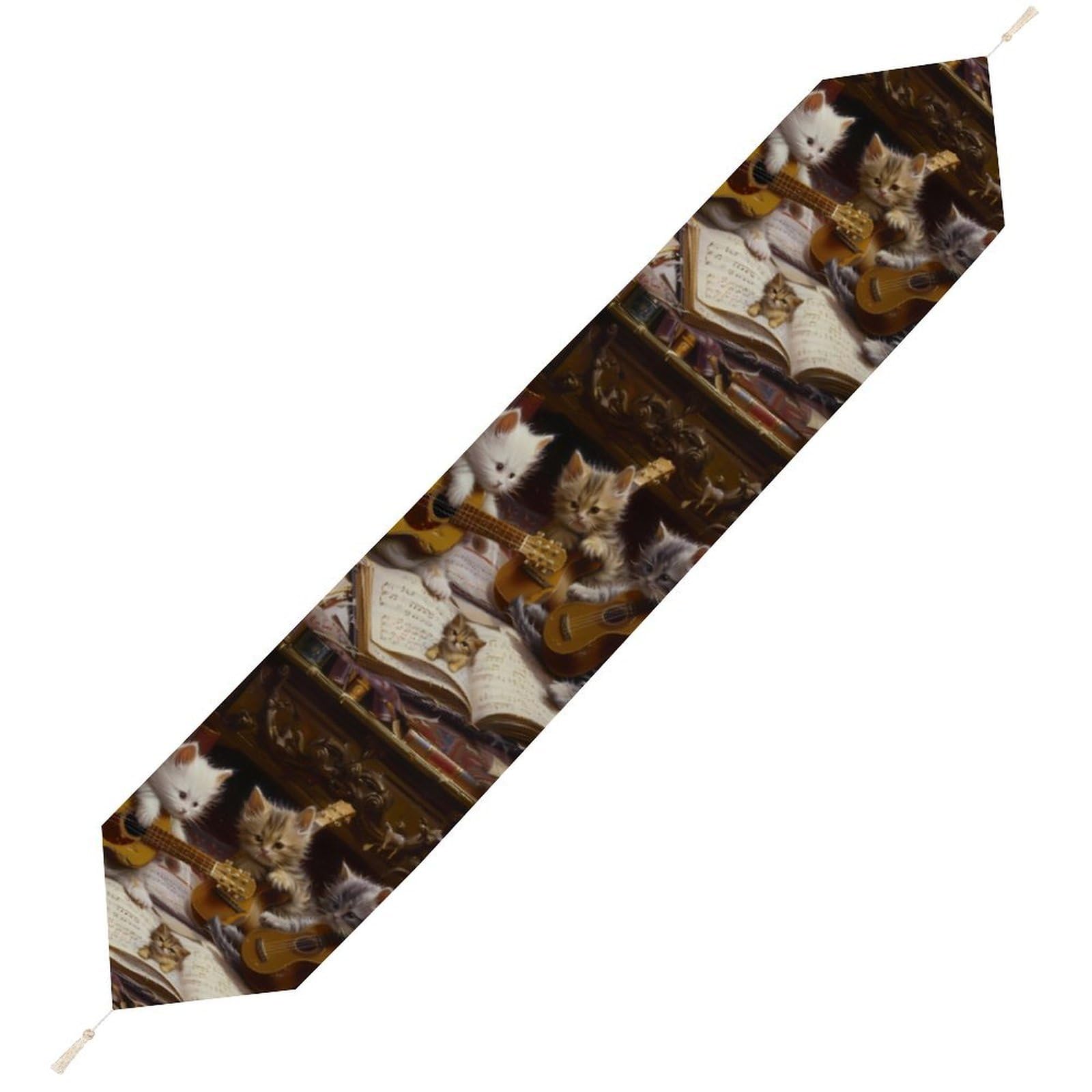 Vintage Cats The Musician Table Runner Short Plush Table Cloth Kitchen Dining Table Decoration for Home Party 178*33cm
