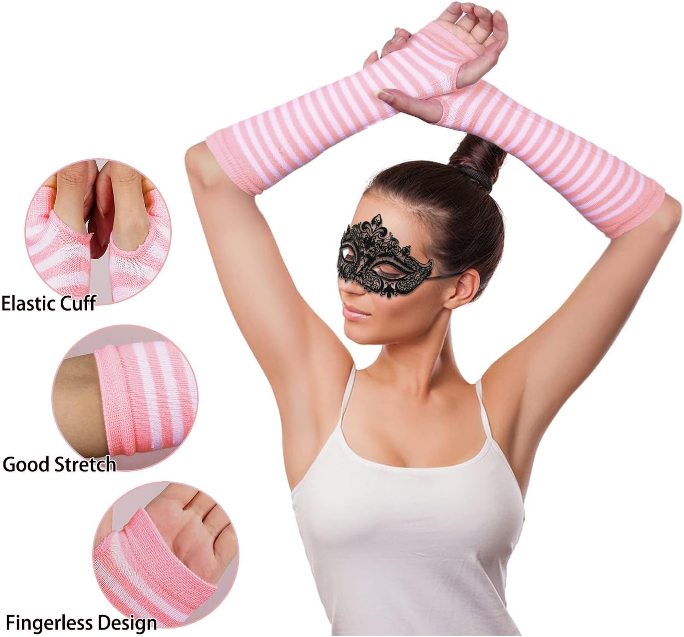 Benefeet Sox Womens Girls Striped Thigh High Socks Over Knee High Socks Leg Arm Warmer Fingerless Gloves Set Tube Costume - Image 4