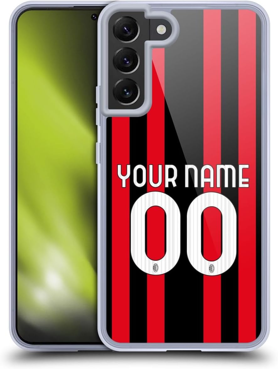 Custom Customised Personalised AC Milan Home 2021/22 Kit Gel Case [Military Grade Protection] Compatible with Samsung Galaxy S22+ 5G