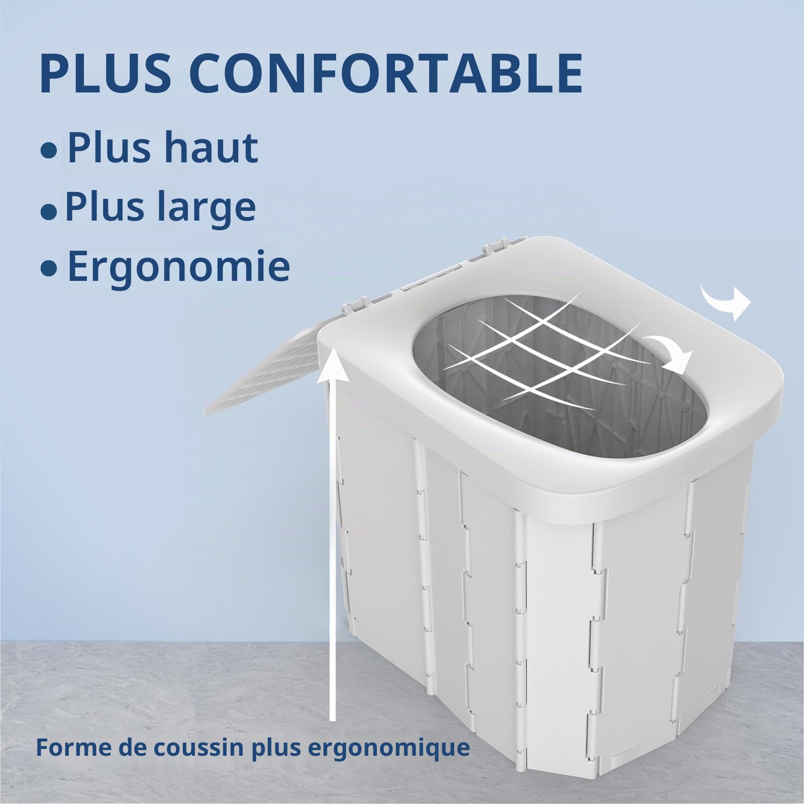 Hapoon Toilettes de camping portables pour adultes - Toilettes pliables XL avec couvercle - Pot portable de voyage - Gris